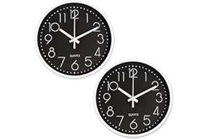 Cimoybai Ścienny zegar kwarcowy zestaw 2 szt., 20 cm, bez odgłosów tykania, nowoczesny cichy zegar ścienny, odpowiedni do biura, salonu, kuchni, szkoły, pokoju dziecięcego (czarny)