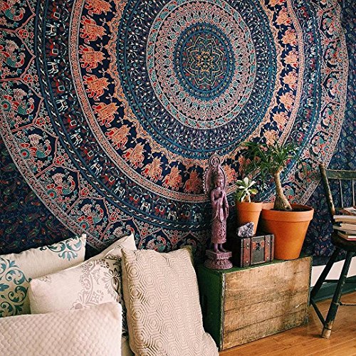 Wandteppich, Dancing Peacock & Elephant Mandala Gobelin, Hippie Wandteppiche, Bohemian Boho Tapisserie, Schlafsaal, Wand Gobelin, Wandteppich für von raajsee - 2