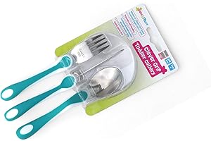 KATIES PLAYPEN - BABY BEST BUYS Award Winning CleverGrip Training Fork, Knife & Spoon Cutlery Set from 24 Months - BPA Free - Teal
