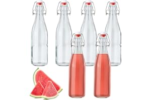 DUBUOZA Lot de 6 Bouteille en Verre 500ml,Bouteille en Verre avec Bouchon Mécanique,Gourde Verre convient pour le stockage de bière, huile d'olive, vinaigre, jus de fruits, sirop