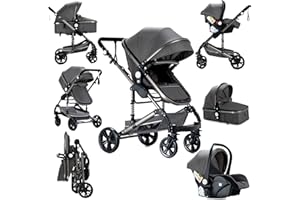 Sianldcone Carrito Bebe 3 en 1, Tejidos de Primera Calidad Carro Bebe 3 Piezas, Empuje Bidireccional Carros Para Bebes, Visión Abierta Silla Paseo Reversible (739 Grey)