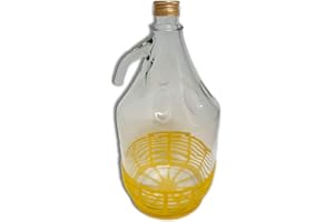 FERROELETTRA Damigiana Vetro 5 Litri con Cesto in Plastica - Ideale per Vino e Conservazione Olio - Tappo a Vite - qualità Made in Italy - Manico Ergonomico