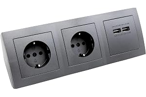 MC POWER grenuttag underbyggda uttag | stil | 2-vägs uttag 2 x USB-A, 15 cm kabel, 230 V ~/16 A, hörnuttag kontor skrivbord k