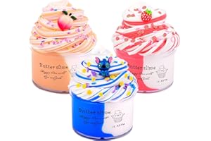 Keemanman Butter Slime Kit, 3 Pack with Blue, Strawberry and Peach Charms, Cute Preppy and Aesthetic Stuff, Stress Toys and Cool Birthday Gifts Ideas for Girls and Boys, Party Favors for Kids