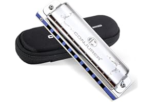 CONJURER Armónica clave de C, 10 agujeros 20 Tone Stanadard diatonica Blues armónica con funda, boca orgán arpa para principiantes (Plateado,C)