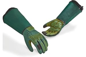 Vgo... Guantes de Jardinería Antipinchazos Mujer6,7 Gauntlet Impermeables a las Espinas, Pantalla Táctil, Diseño Antiimpacto para Poda, Rancho y Bricolaje al Aire Libre (SL7477-FM,Verde,M,1 par)