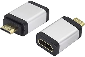 AAOTOKK HDMI zu Mini HDMI Adapter Aluminiumlegierung Gehäuse Mini HDMI Männlich zuHDMI Weiblich Kabel Stecker 4K 60Hz kompatibel Kamera,Spiegelreflexkamera,Tablet,Videokarte(2-Stücke) (Silber)