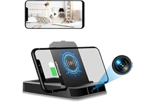 Igzyz Cámara Espía Cargador Inalámbrico, 4K/1080P Cámara Oculta WiFi Ángulo de visión de 160 ° con Visión Nocturna, Mini Cámara de Vigilancia con Detección de Movimiento de Alarma para iOS y Android