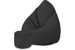 ‎DREAMROOTS DreamRoots Sitzsack für Kinder und Erwachsene - Sitzsack mit Füllung, Lehne, Hocker und Bezug - Oxford Stoff 220 gr/m2 Wasserdicht - Sitzkissen Boden - Chill Sack M, Schwarz