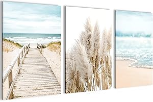 NOVART AUFHÄNGFERTIG - Wandbilder Set Landschaft Meer Ostsee - Wohnzimmer Bild XXL N004836a, 40x60 cm - 3Bilder