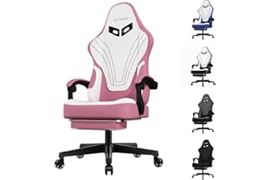 Ulody Gaming Chair with Footrest, Ergonomic Video Game Chair, Office Chair with Headrest and Massage Lumbar Support, Height Adjustable Breathable Fabric Gamer Chair for Office and Home-Pink