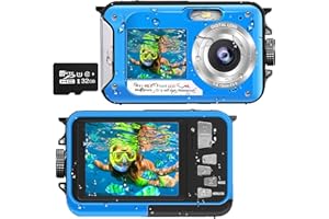Unterwasserkamera Full HD 2.7K 48MP 10FT Kamera Wasserdicht Dual Screen 16X Digital Zoom Schnorcheln wasserdichte Digitalkamera fü r Selbstauslöser Unterwasser, Schwimmen, Urlaub