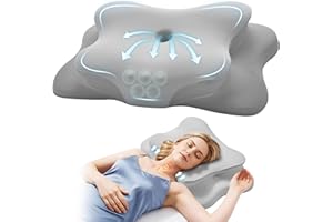 ‎AUTSEL Autsel Nackenkissen Kopfkissen – Orthopädisches Memory Foam Nackenstützkissen bei Nackenschmerzen, Ergonomisches Schmetterlingskissen für Seiten, Rücken & Bauchschläfer, Hellgrau