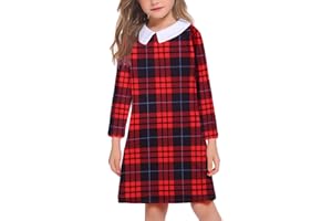 Arshiner Robes pour Filles Col Claudine Robe pour Enfants à Manches Longues Robes en Coton Robe de Base Robe D'école pour Enfants Robe de Noël Halloween Robe d'automne Décontractée 4-13 Ans