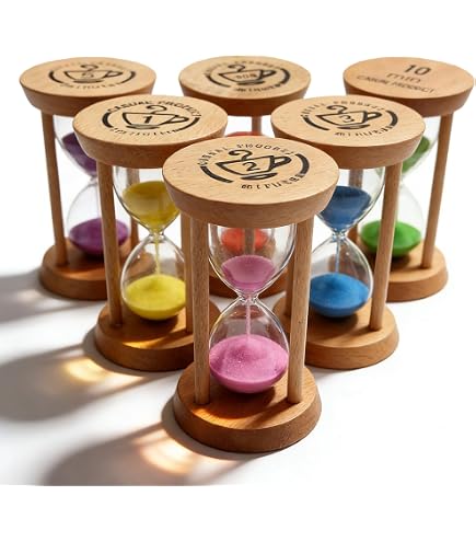 Set Di 6 Timer A Clessidra Colorati – 30s / 1-2-3-5-10 Minuti, In Legno, Perfetti Per Studio, Cucina E Igiene