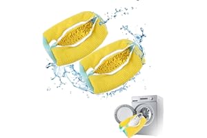 2 Stück Schuhe Waschbeutel,Viechoes Schuhwaschbeutel mit 360°-Reinigungsflaum,Wiederverwendbarer schuhwaschbeutel, 39cm * 19cm Schuhwaschbeutel mit Reißverschluss,für Sneaker, Socken (Gelb)