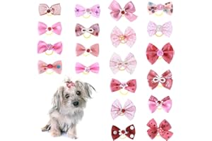 HJZHII 20pcs Dog Hair Bows, Small Size Puppy Dog Bowknot with Rubber Bands Elastic Pearl Dog Hair Grooming Pet Hair Accessories Bows Topknot for Small Medium Dogs Holiday Daily Pet Supplies
