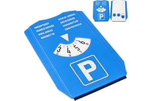 YOUR DAY MATE Disco de aparcamiento con rascador de hielo, 1 pieza, en azul, ocho idiomas, juego de parquímetro con medidor de dibujo de neumáticos y chip de carro de la compra, para coche, camión, autocaravana