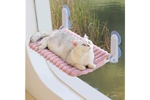 MEWOOFUN Cat Window Perch Foldable with Removable and Reversible Cover - Soft Cat Window Hammock w/Thickened Steel Frame Sturdy Hold Up to 18kg (Pink, M)
