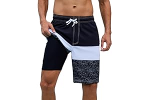Arcweg Mens Swimming Shorts Long Swimming Trunks with Compression Liner 2 in 1 Swim Trunks with Zipper Pockets Quick Dry Men's Swim Shorts Double Layer