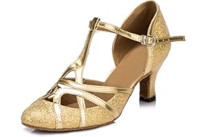 MINITOO Damen Glitzer Salsa Tango Ballsaal Latin Tanzschuhe t-Strap Geschlossen Zehen Dance Shoes