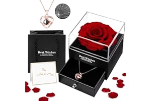 Oauir Gusix Preserved Real Rose in Box with I Love You Necklace Handmade Eternal Flower Valentine Gifts for Her Girlfriend Wife on Wedding Anniversary Birthday Mother's Day Christmas