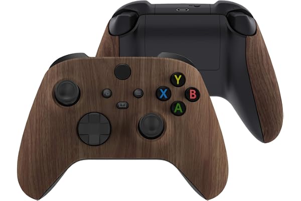 eXtremeRate Coque Avant de Remplacement pour Xbox Séries X/S, Coque Avant avec Poignée Grip Customisé pour Xbox Séries X/S Manette, Grain de Bois
