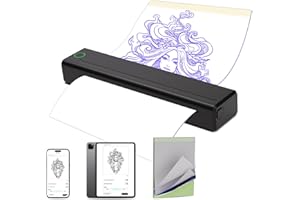 INKin Tattoo Stencil Printer, Tattoo Printer Bluetooth Compatible with Smartphone & Tablet, Wireless Portable Thermal Tattoo Machine H1 for Artists & Beginners Black