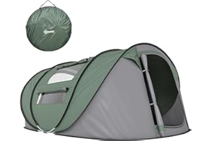Outsunny Tenda da Campeggio Pop Up 2 Posti con 2 Porte, 4 Finestre e Telo Impermeabile, 263.5x220x123 cm, Verde Scuro