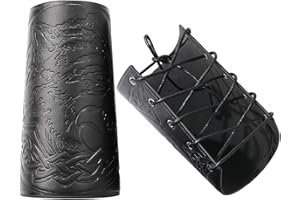 GORGECRAFT 2PCS Brassard en Cuir Viking Brassards de Tir à l'arc Médiéval Gauntlet Bracelet Loup Motif Brassard Protège-Bras Renaissance Vintage pour Hommes Femmes(Noir