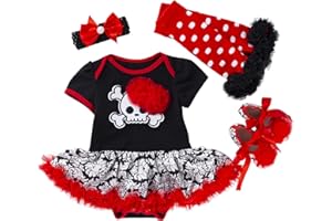 LNL Halloween Kostüm Baby Mädchen Mein erstes Halloween Schädel Outfits Kürbis Strampler Tutu Rock Beinwärmer Schuhe Stirnband 4 Stück Set