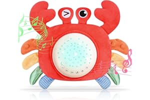 Aolso Peluche Musicale con Rumori Bianchi per Neonato, Luce Stellare Proiettore per Bambini, Granchio di Peluche con Luce Notturna per la Nanna, 10 Ninna Nanna e 4 modalità Rumore Bianco Neonato