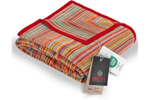 ‎IBENA Ibena Malang Wolldecke 150x200 cm - Baumwollmix weich, warm & waschbar, Kuscheldecke Streifen bunt
