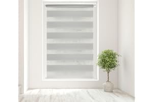 Caecus Light Grey Day and Night Zebra Roller Blind Dual Layer Fabric Aluminium Rail Easy Fit Home Office Bedroom Kids Room Easy Fit 120cm Width x 160cm Drop