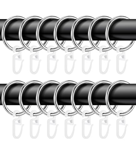 Gardinia Anelli Per Tende New York 8 Pezzi, Acciaio Inox, Per Bastone 12 Mm, Con Inserti E Ganci Pieghevoli