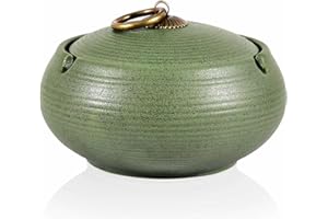 AF-WAN Posacenere in ceramica retrò, con coperchio, per esterni, semplice posacenere per la casa e l'ufficio (11 x 7,2 cm) (verde erba)