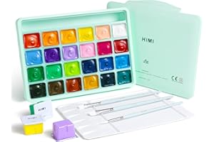 YOOSON HIMI Guazzo Pittura 24 Guazzo Set di Colori Gelatinosi Jelly Cup in Custodia Portatile con Tavolozza Portatile 24 set Regalo di Colori Vivaci per Artisti, Studenti Newbi