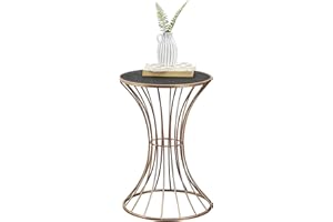 [en.casa] Tavolino da Salotto a Forma di Clessidra Tavolino d'Appoggio Struttura in Metallo Color Rame Piano in MDF Color Nero
