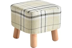 IBUYKE Wooden Upholstered Footstool Ottoman Pouffe Stool Low Stool Fabric Sofa Stool Small with Removable Linen Cover 4 Legs Padded for Shoes Wearing Stool Square Stripe RF-BD019
