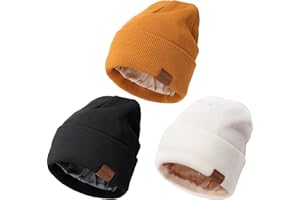 DRESHOW Bonnet d'hiver Doublé de Satin pour Femme Homme Doux et Chaud Bonnet Hiver avec Doublure Soyeuse Tricoté Chapeau avec Satin Doublé Beanie Unisexe