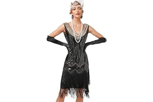 Viloree Vestiti Anni 20 Donna con Paillettes e Frange in Rilievo 1920s Abito Vestito Gatsby Donna Anni 20 Vestito Charleston