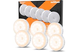 DAPHOMEU Lot de 6 veilleuses avec détecteur de mouvement,Lampe LED rechargeable USB à 3 Modes éclairage,Lumiere detecteur de mouvement interieur pour éclairage d'escalier, couloir,chambre, cuisine,Jaune Chaud