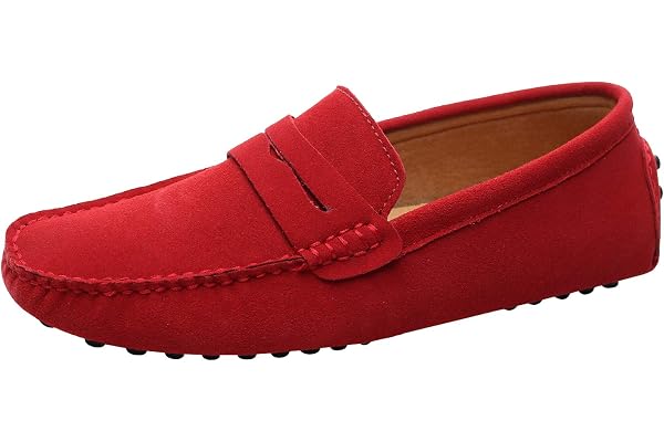 Jamron Män Mocka Läder Penny Loafers Mockasin Tofflor | Andningsbart Läderfoder, Avtagbar PU-Innersula, Lätt Yttersula, Casua