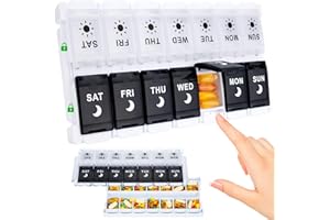 MOSSIME Pill Boxes 7 Day 2 Times a Day, Weekly AM PM Pill Box with Snap Shut Lids Design, 14 Compartments Tablet Organiser for Hold Vitamins and Medication (Black)