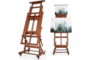 ‎VISWIN VISWIN Extragroße Master Staffelei Holz Groß für 1&2 Leinwände, Neigbar Buchenholz Staffelei Groß mit Rädern, Schwerlast Verstellbarer Atelierstaffelei für Malen, Künstler, Erwachsene