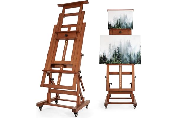 VISWIN Chevalet extra large robuste en forme de H, peut contenir 1 ou 2 toiles jusqu'à 200,7 cm, inclinable à plat et mobile en bois de hêtre pour peinture, chevalet professionnel réglable pour