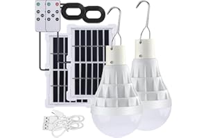 2 Pack Solar Powered Led Shed Light Bulb, TechKen Portable Lantern Lamp with Panel for Indoor Outdoor Kitchen Garden Patio Yard Hiking Camping Tent Fishing (UK2)