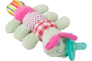 CHEEKY CHIMP Dummy Pacifier Baby Soother, Dummies for Babies - Detachable Newborn Essentials - Portable Comforter Soothie - Stuffed Animal Plush Toy for 3-36 Months - Teething Dummie (Caterpillar - Fixed Dummy)