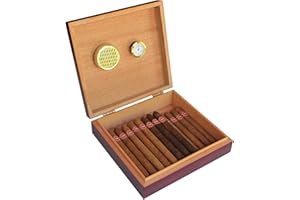 CASE ELEGANCE Cave à Cigares en Cèdre, Humidor Cigares avec Hygromètre et Humidor Intégré, Boîte à Cigares avec Fermeture Magnétique, Couleur Cerise