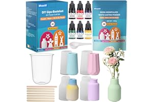 Wvasfd Gießpulver Starterset, 1000g Gießpulver weiß, 4 Vasen Silikonformen Gießformen, 6 Farbpigmente, 30 Minuten Entformt, Gips zum Gießen Set für DIY Gießpulver Bastelset